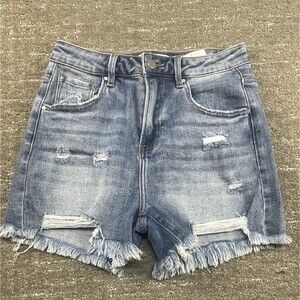 Risen Jeans Distressed Blue Stretch Denim Jean Shorts High Rise Women's S Small